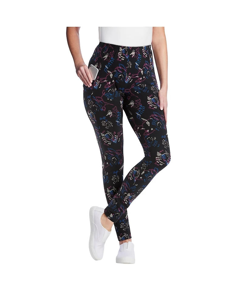 Woman Within Plus Tall Stretch Cotton Printed Pocket Legging