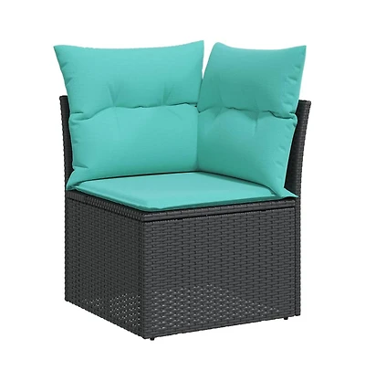vidaXL Patio Sofa Corner with Cushions Black Poly Rattan
