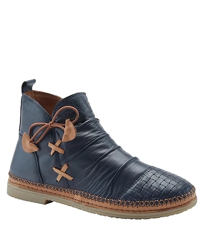 Spring Step Pomeroy Leather Booties with Basketweave Toe and Lightweight Flexible Sole