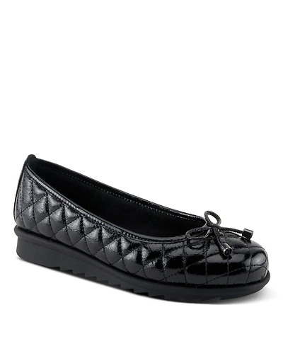 Spring Step Ballequina Quilted Leather Ballet Flat with Bow Detail and Removable Insole