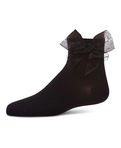 Memoi Girls Tulle-Bow-Trimmed Mercerized Cotton-Rich Ankle Sock