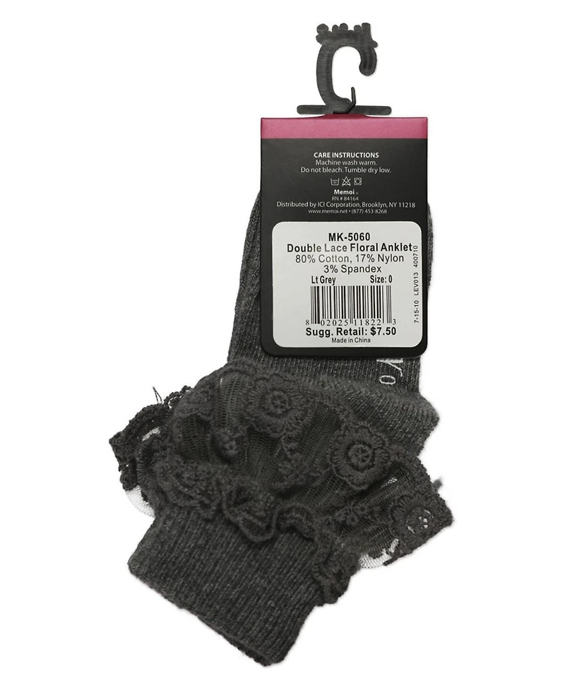 Memoi Girls' Layered Lace Cotton Blend Anklet Socks