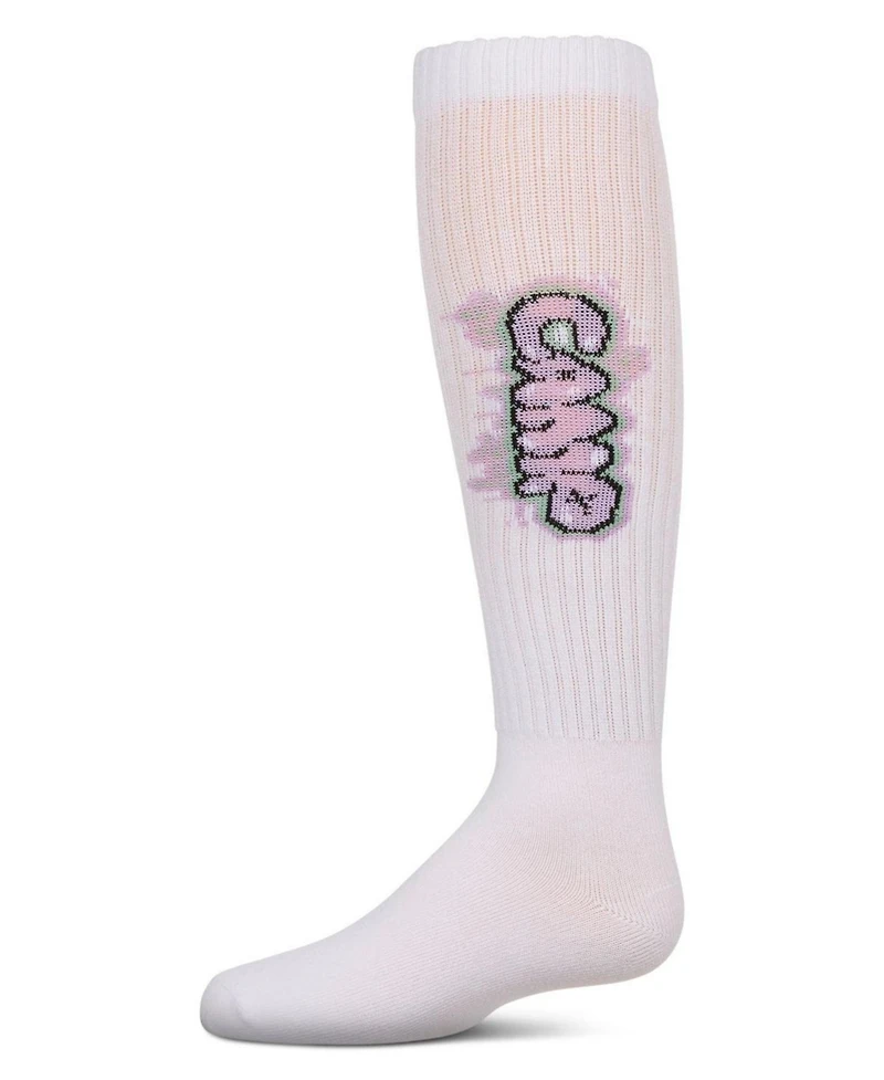 Memoi Girls Ribbed Cotton Blend "Graffiti Camp" Knee Sock