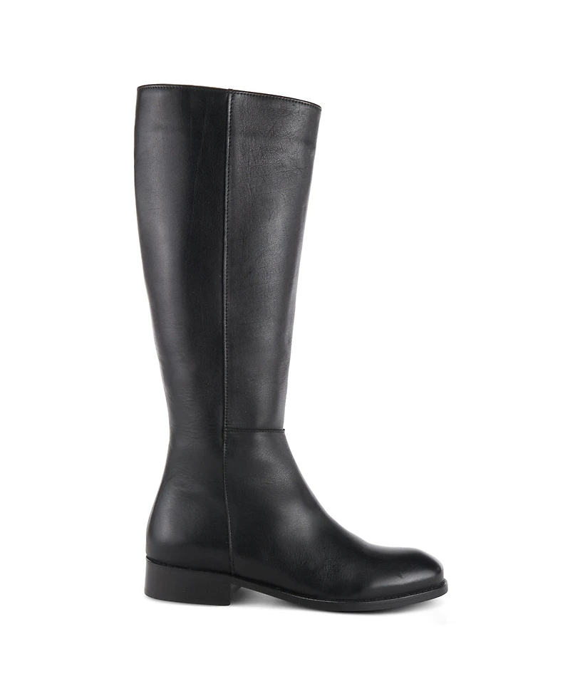 Azura Spring Step Hightail Knee-High Leather Boot with Calf Elastic Gore and Low Stacked Heel