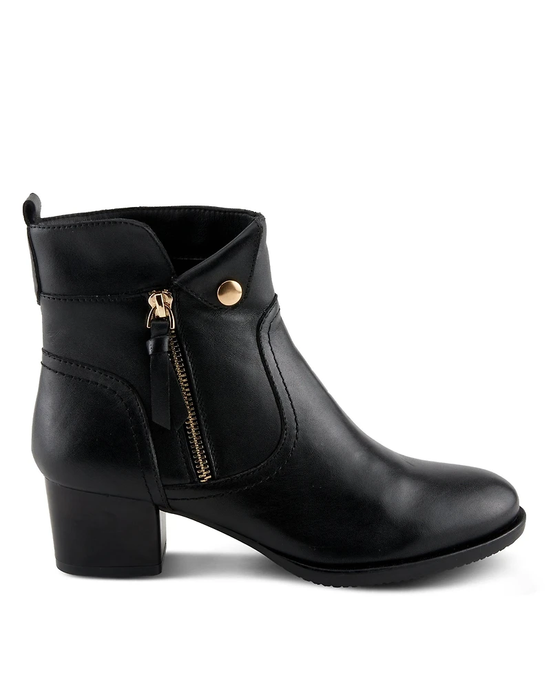 Azura Spring Step Nazca Leather Ankle Bootie with Gold Snap Button and Functional Zipper