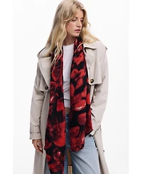 Desigual Women's Rectangular scarf with red flowers