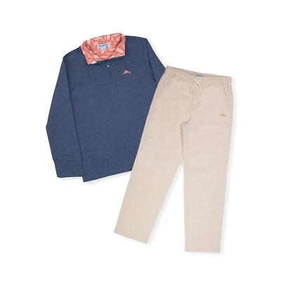 Tommy Bahama Big Boys Long Sleeve Quarter Zip Shirt and Pants Outfit Set