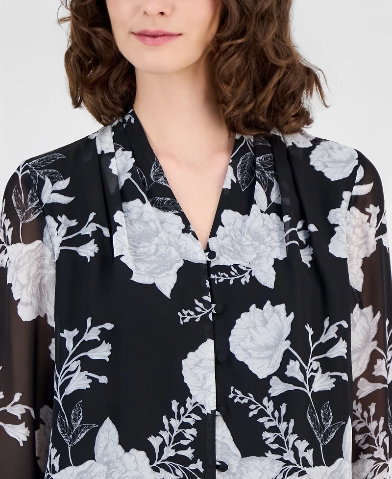 Anne Klein Women's Printed Button-Front Blouse