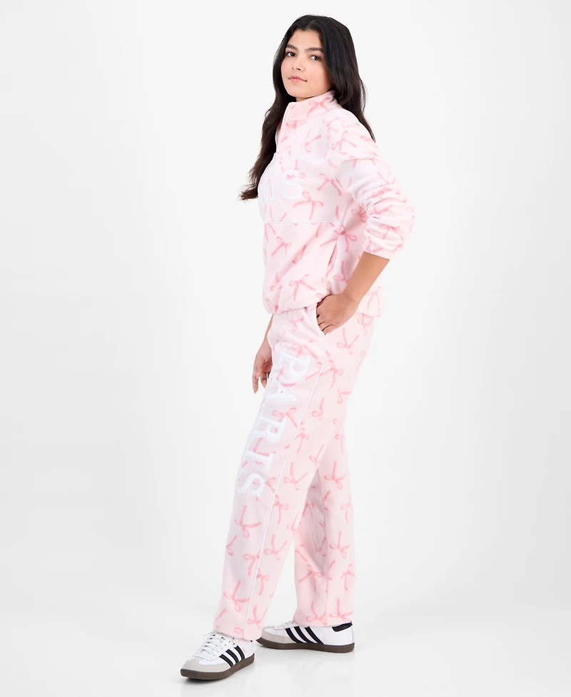 Rebellious One Juniors' Paris Bow-Print Fleece Sweatpants