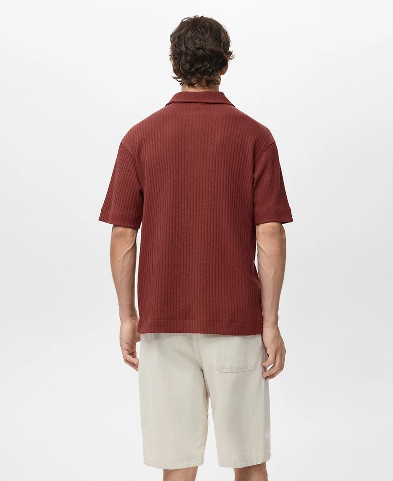 Mango Men's Textured Knitted Polo Shirt
