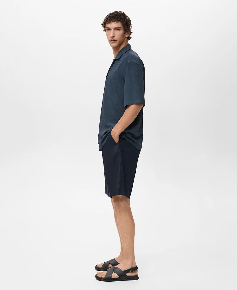 Mango Men's Striped Embroidered Shirt