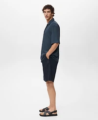 Mango Men's Striped Embroidered Shirt