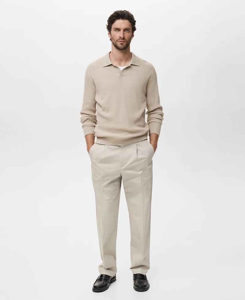Mango Men's Cotton-Blend Ribbed Polo Sweater