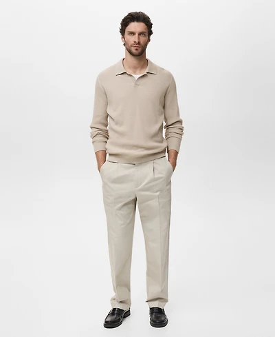 Mango Men's Cotton-Blend Ribbed Polo Sweater