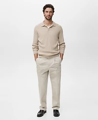 Mango Men's Cotton-Blend Ribbed Polo Sweater
