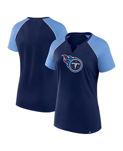 Fanatics Women's Navy/Light Blue Tennessee Titans Glittered Primary Raglan T-Shirt