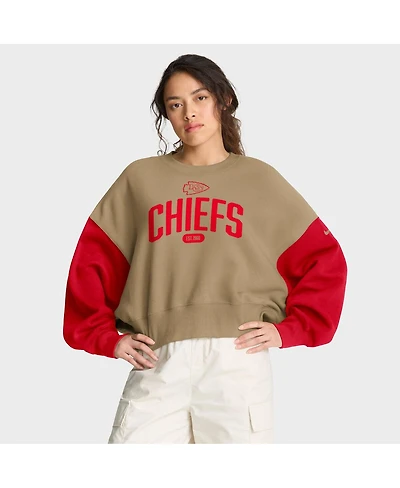 Nike Women's Tan Kansas City Chiefs Oversized Rewind Pullover Sweatshirt