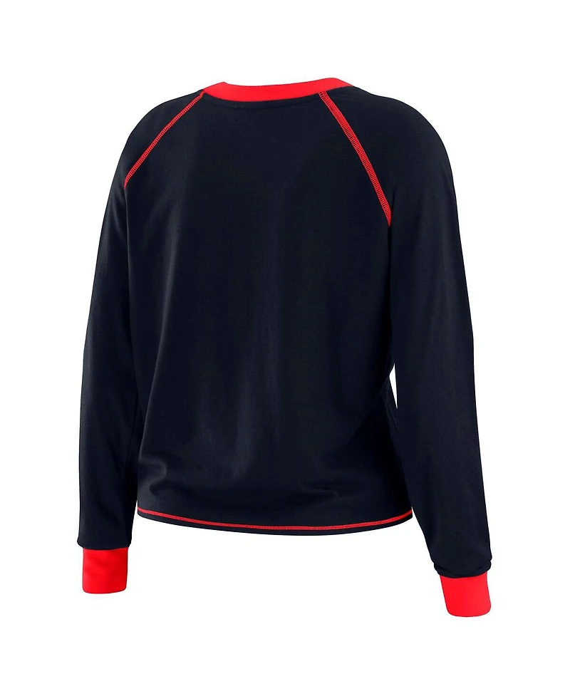 Wear by Erin Andrews Women's Navy/Red Houston Texans Tie-Front Long Sleeve Top