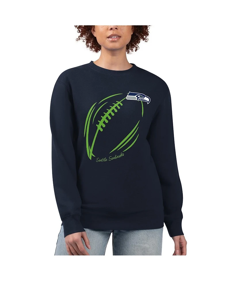 G-iii 4Her by Carl Banks Women's Navy Seattle Seahawks Football Logo Graphic Fleece Tri-Blend Pullover Sweatshirt