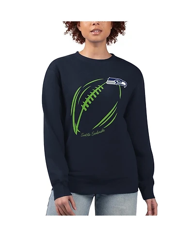 G-iii 4Her by Carl Banks Women's Navy Seattle Seahawks Football Logo Graphic Fleece Tri-Blend Pullover Sweatshirt