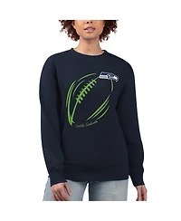 G-iii 4Her by Carl Banks Women's Navy Seattle Seahawks Football Logo Graphic Fleece Tri-Blend Pullover Sweatshirt