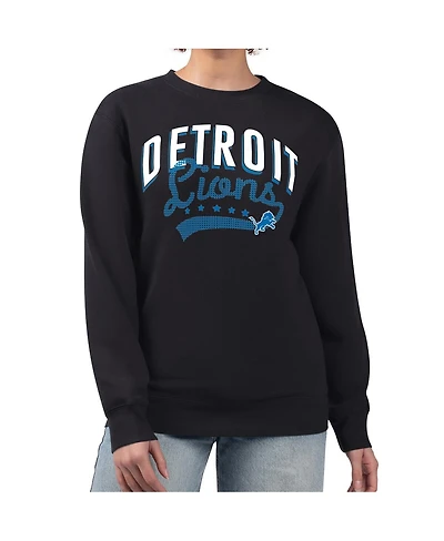 G-iii 4Her by Carl Banks Women's Black Detroit Lions Filigree Logo Graphic Fleece Pullover Sweatshirt