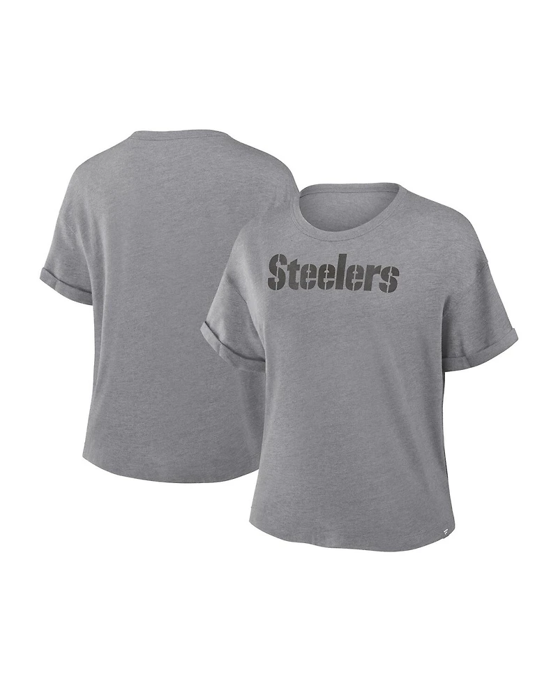 Fanatics Women's Heather Gray Pittsburgh Steelers Swing Pass Tri-Blend Boxy T-Shirt