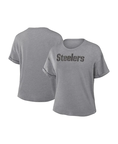Fanatics Women's Heather Gray Pittsburgh Steelers Swing Pass Tri-Blend Boxy T-Shirt