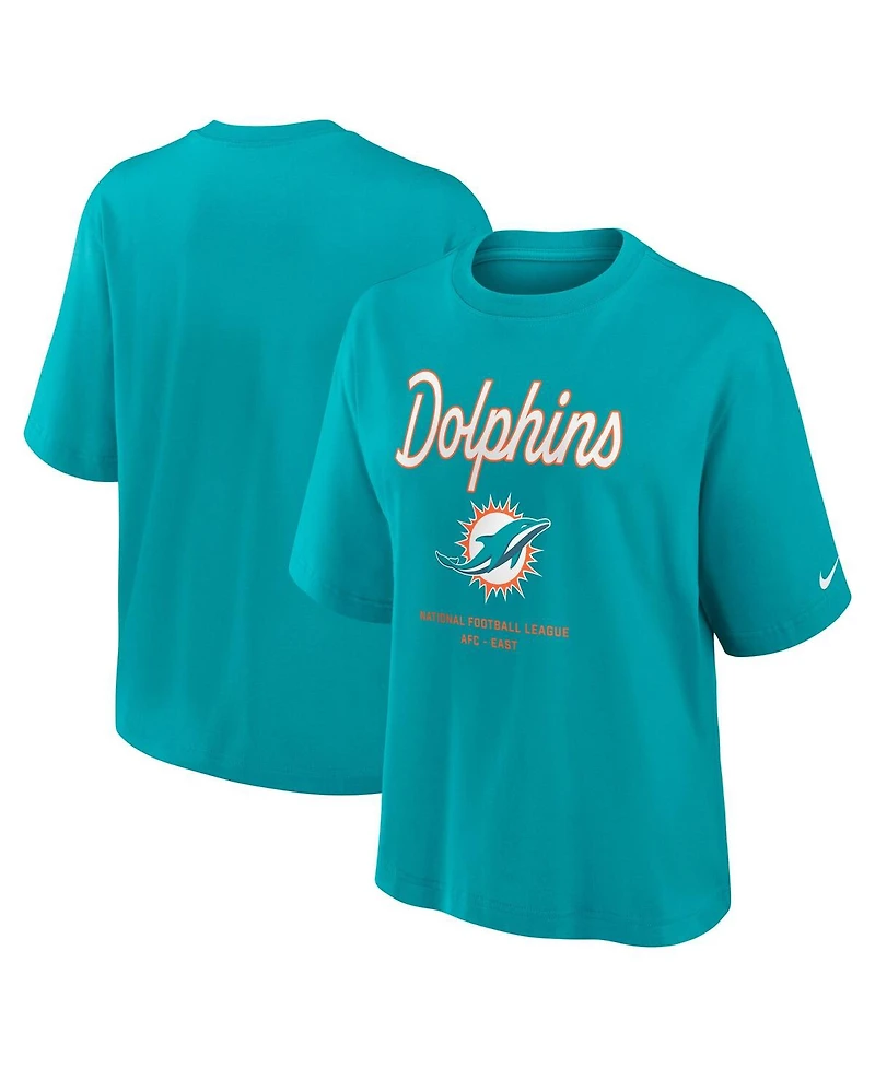 Nike Women's Aqua Miami Dolphins Essential Script Relaxed Boxy T-Shirt