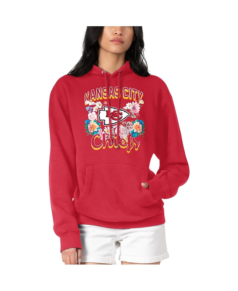 G-iii 4Her by Carl Banks Women's Red Kansas City Chiefs Flowers Team Logo Graphic Fleece Pullover Hoodie