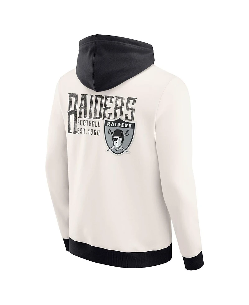 Darius Rucker Collection by Fanatics Men's Cream Las Vegas Raiders Distressed Graphics Full-Zip Hoodie
