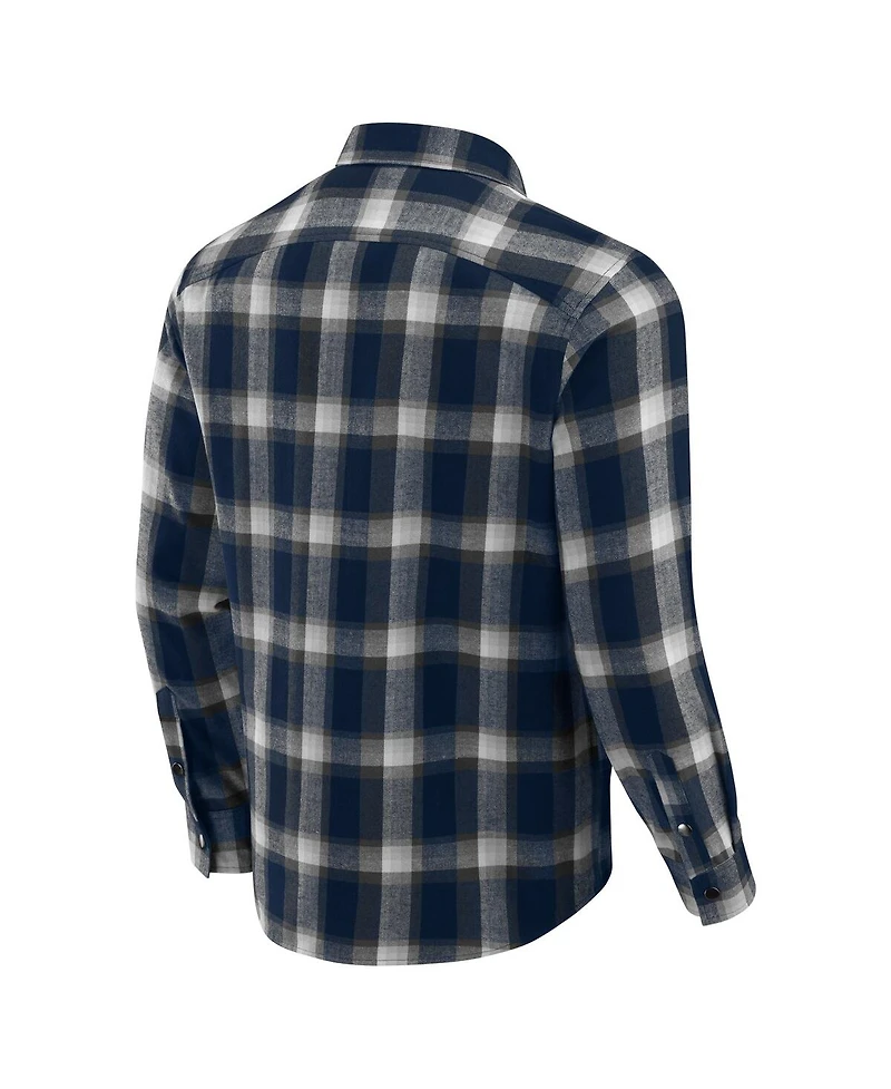 Darius Rucker Collection by Fanatics Men's Navy Michigan Wolverines Team Flannel Plaid Full-Snap Shirt