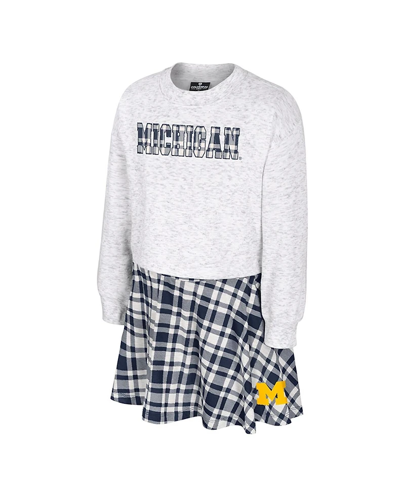 Colosseum Big Girls 2-Piece Gray Michigan Wolverines Marceline Plaid Skirt and Top Set