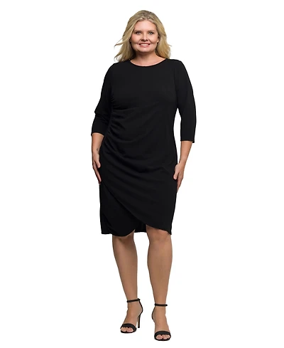 24seven Comfort Apparel Plus Three Quarter Sleeve Ruched Tulip Hem Mini Dress