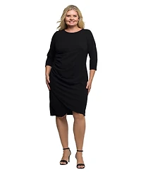24seven Comfort Apparel Plus Three Quarter Sleeve Ruched Tulip Hem Mini Dress