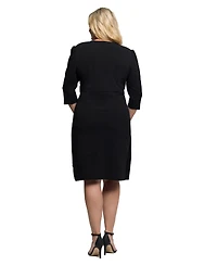 24seven Comfort Apparel Plus Solid Color V Neck Faux Wrap Dress