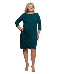 24seven Comfort Apparel Plus Three Quarter Sleeve Ruched Tulip Hem Mini Dress