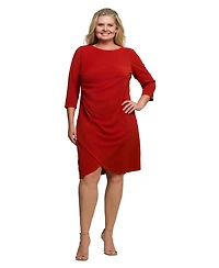 24seven Comfort Apparel Plus Three Quarter Sleeve Ruched Tulip Hem Mini Dress