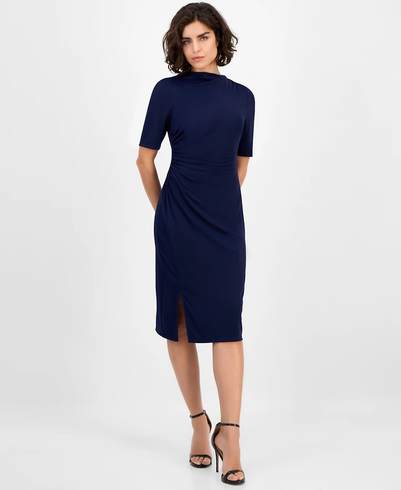 Anne Klein Women's Cowl-Neck Side-Ruched Dress