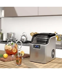 44 lbs Stainless Portable Countertop Self-Clean Ice Maker, 24 Square Cubes with Lcd Display