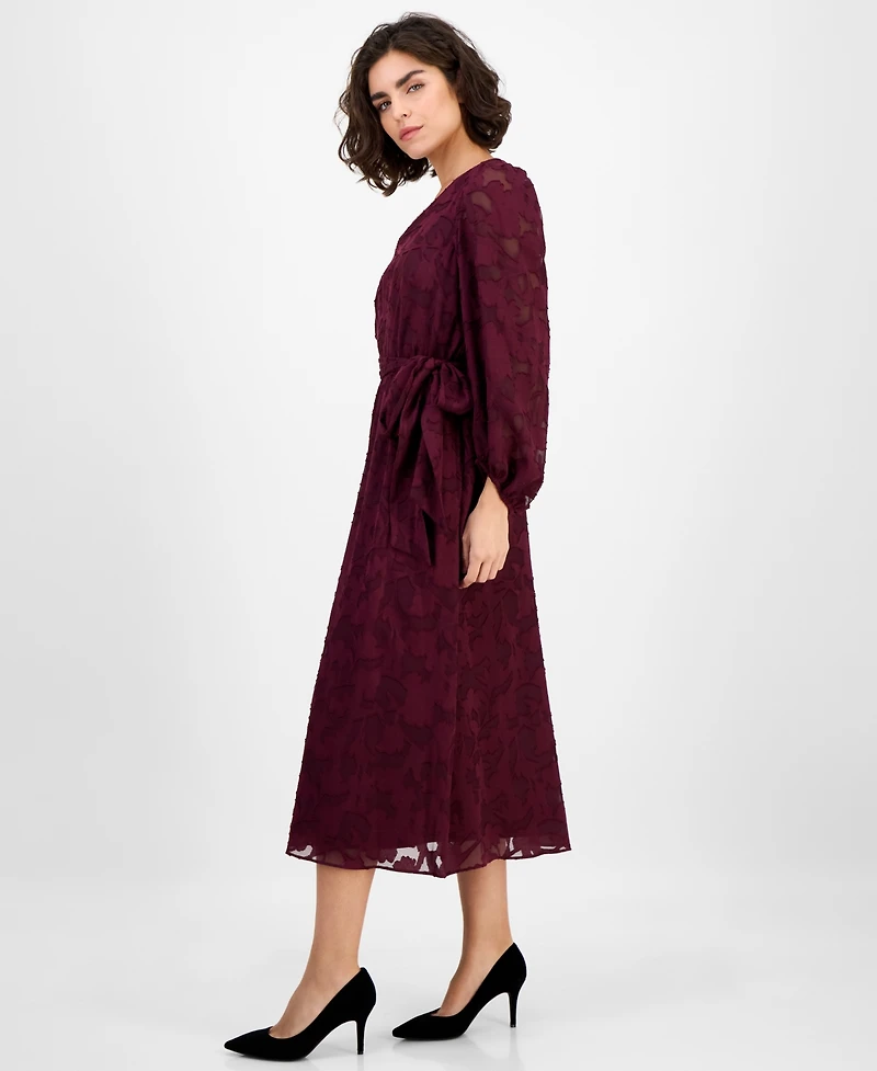 Anne Klein Women's Jacquard V-Neck 3/4-Sleeve Midi Dress