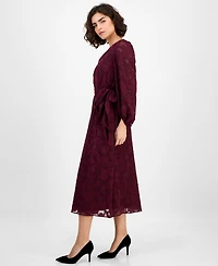 Anne Klein Women's Jacquard V-Neck 3/4-Sleeve Midi Dress