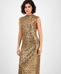 Anne Klein Women's Drape-Neck Sleeveless Sequin Dress
