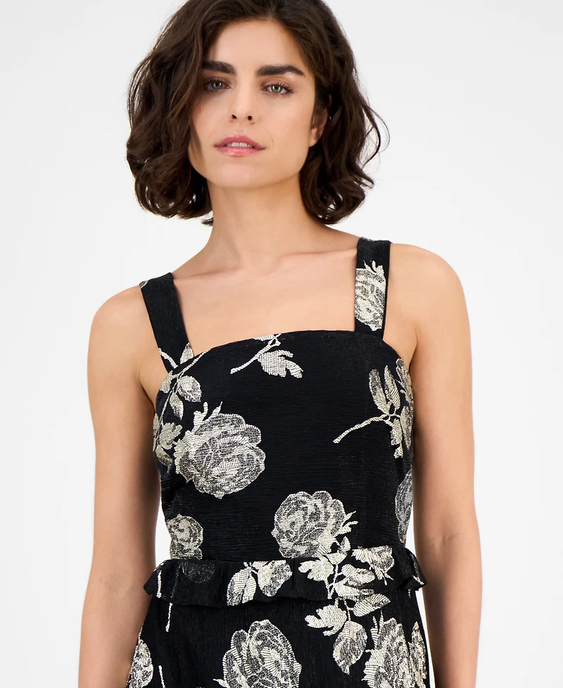 Anne Klein Women's Square-Neck Tiered Foil Midi Dress