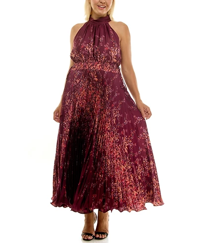 Taylor Plus Halter Neck Sleeveless Printed Maxi Dress