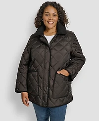 Dkny Plus Hooded Quilted Coat