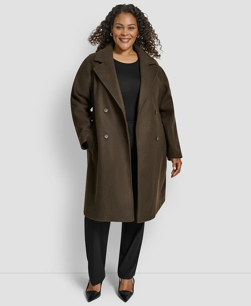 Dkny Plus Belted Notch Collar Coat