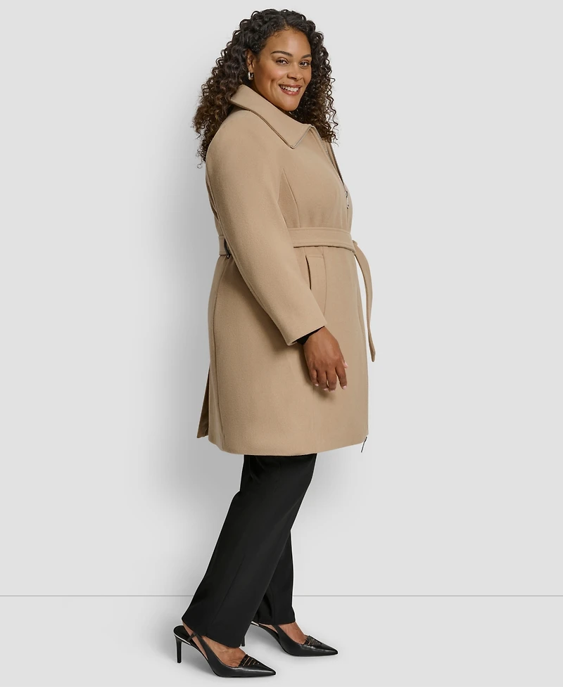 Dkny Plus Belted Zip-Up Wool Coat