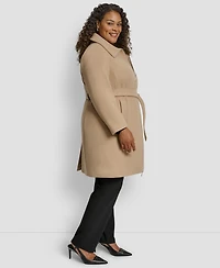 Dkny Plus Belted Zip-Up Wool Coat