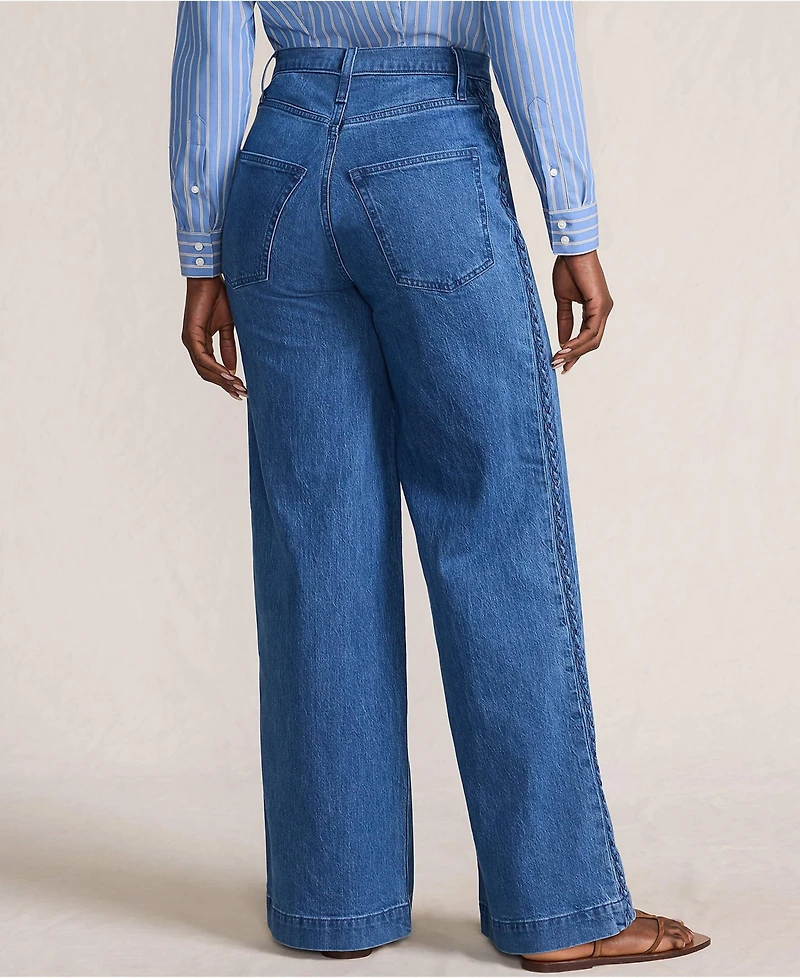 Lands' End Women's Soft Denim High Rise Wide Leg Braided Jeans